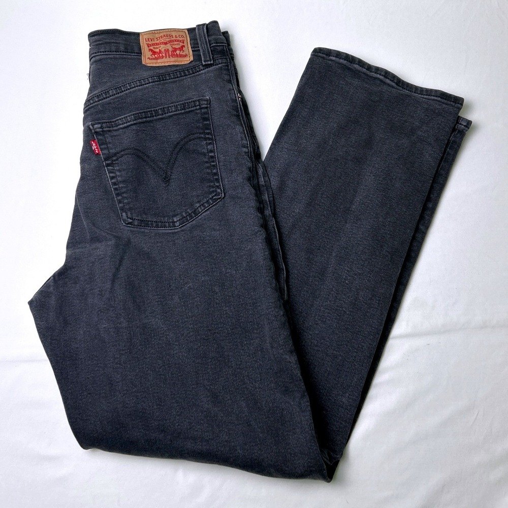 Levis Women Ribcage Straight High Rise Button Fly Jeans Size 32/14 Charcoal Gray